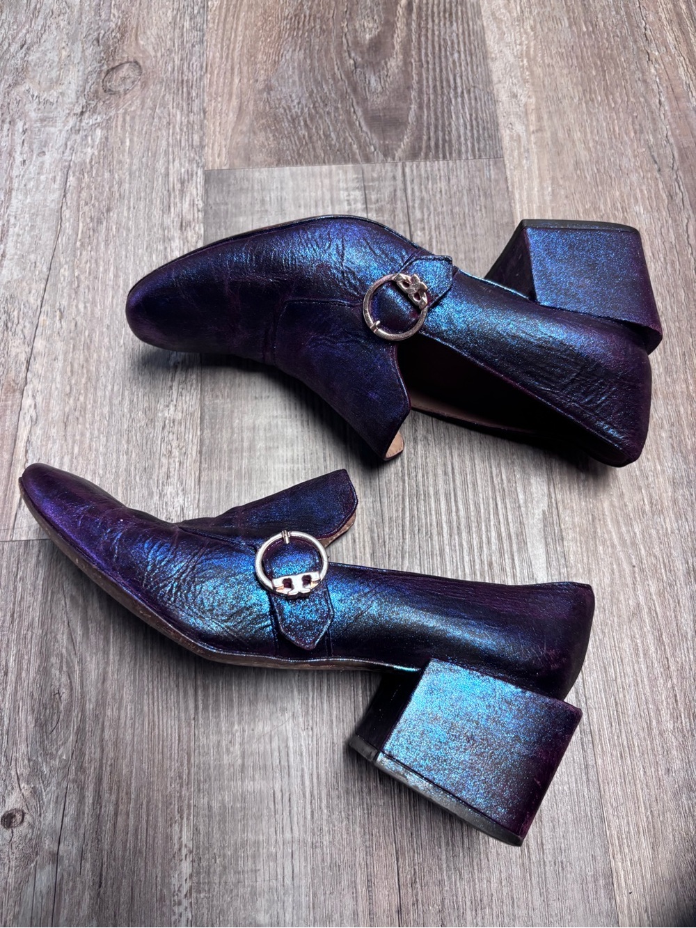 Tory Burch Tess Iridescent Purple Loafer Block Heel Practical Magic Loafer
